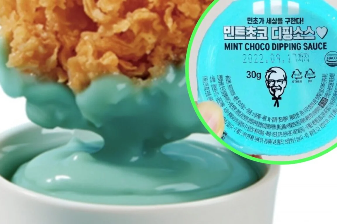 KFC South Korea is selling a blue mint chocolate dipping sauce to eat with chicken