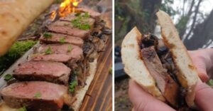 men with the pot steak sandwich