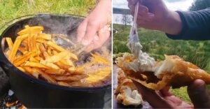 men with the pot fish and chips