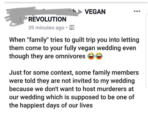 bride bans meat eaters from wedding