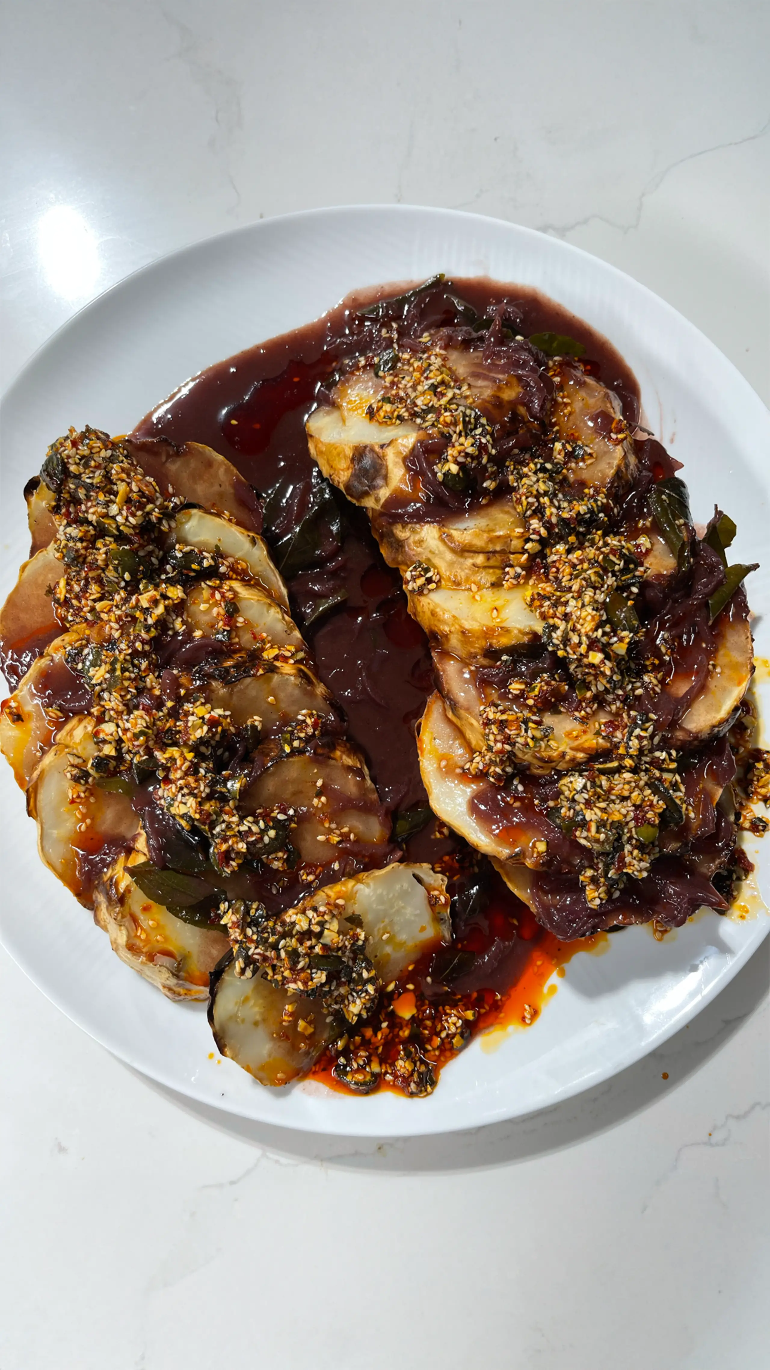 Helen Graham's Whole Roast Celeriac with Seeni Sambol Gravy