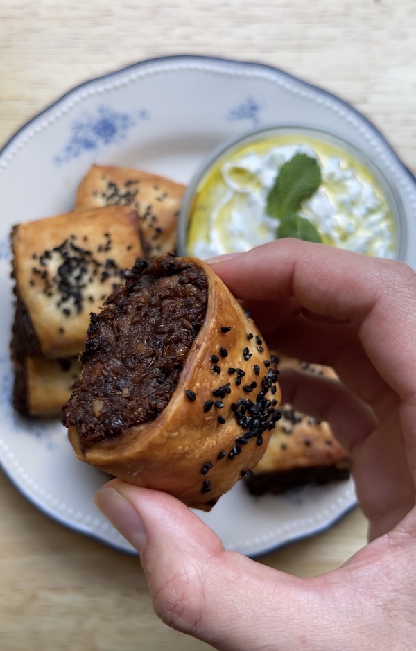 Spiced Vegan Paratha Sausage Rolls 