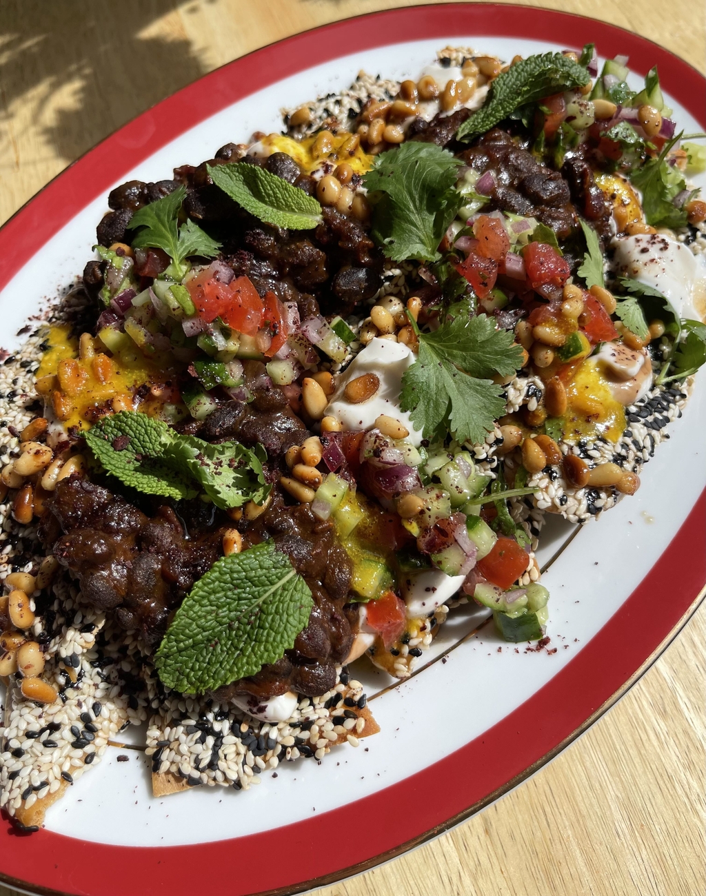 Sesame Crusted Fatteh Inspired Nachos