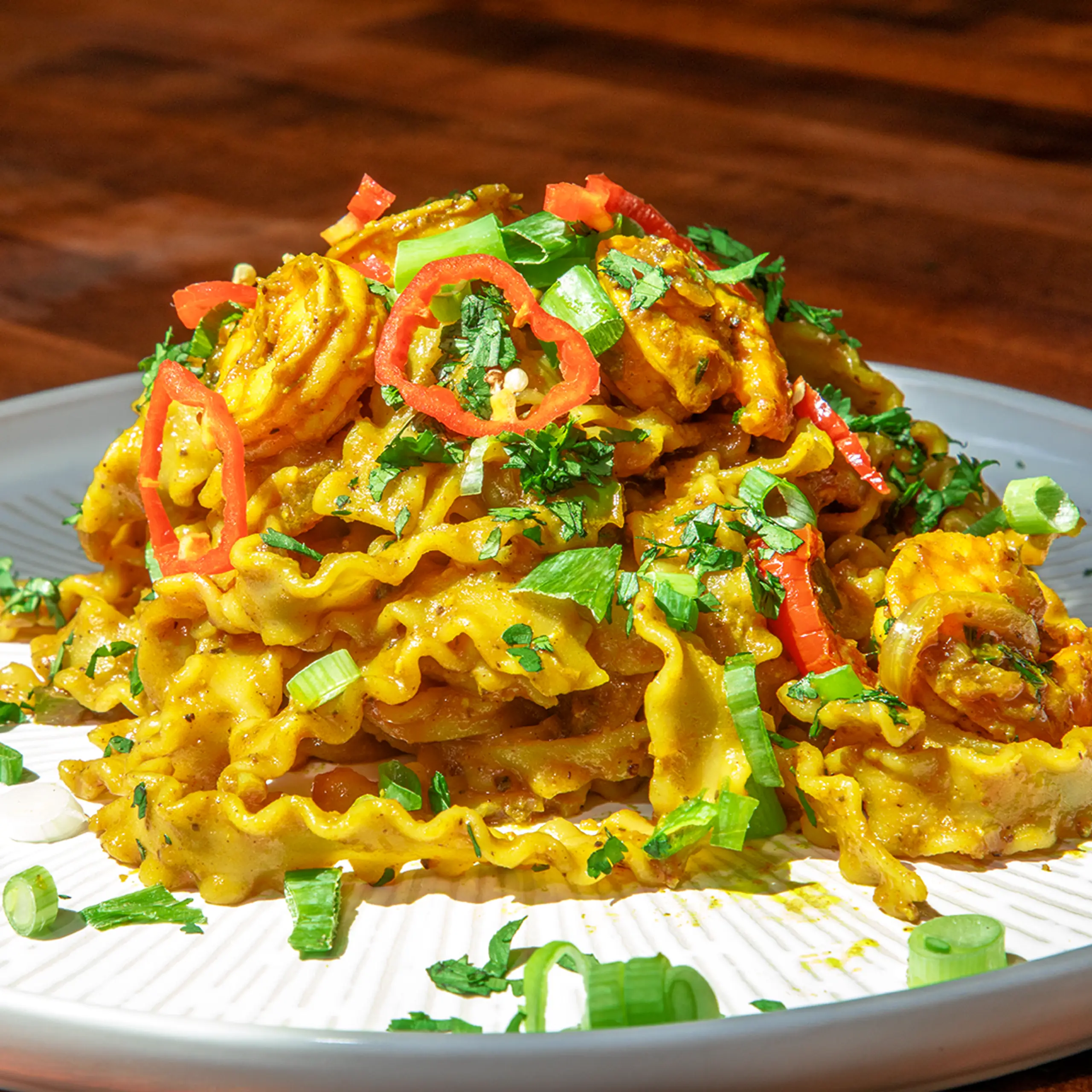 Maxillicious Jerk Shrimp Mafalde