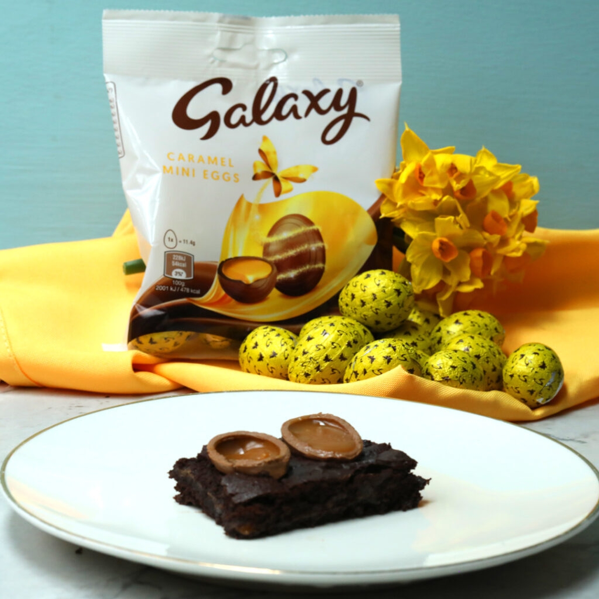 Salted Caramel Brownie Recipe with Galaxy Caramel Mini Eggs