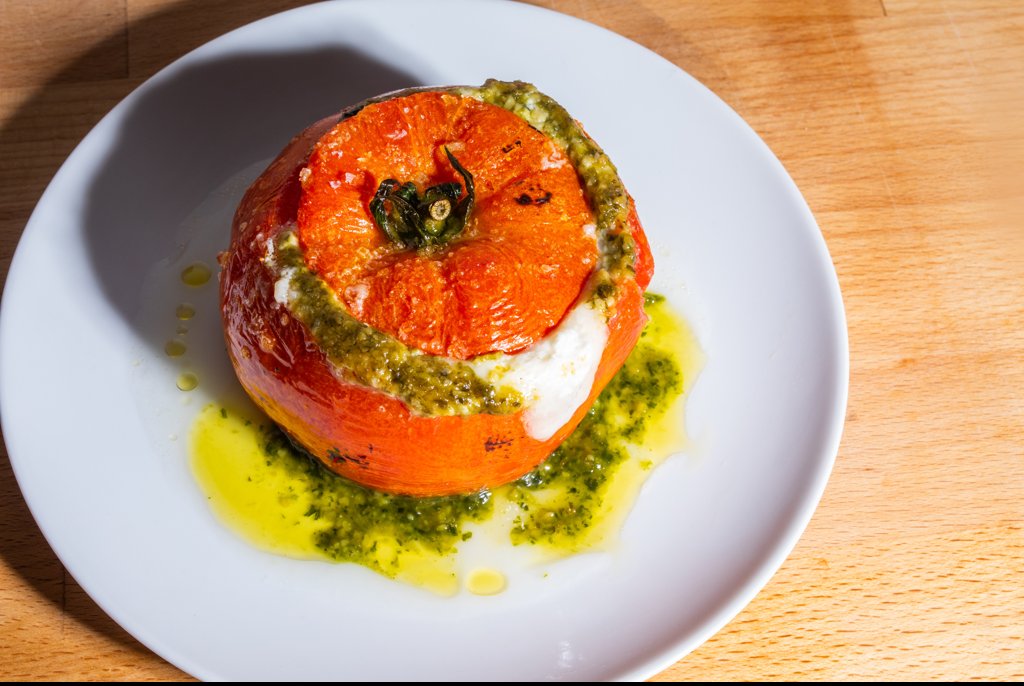 Pesto Stuffed Burrata Tomatoes