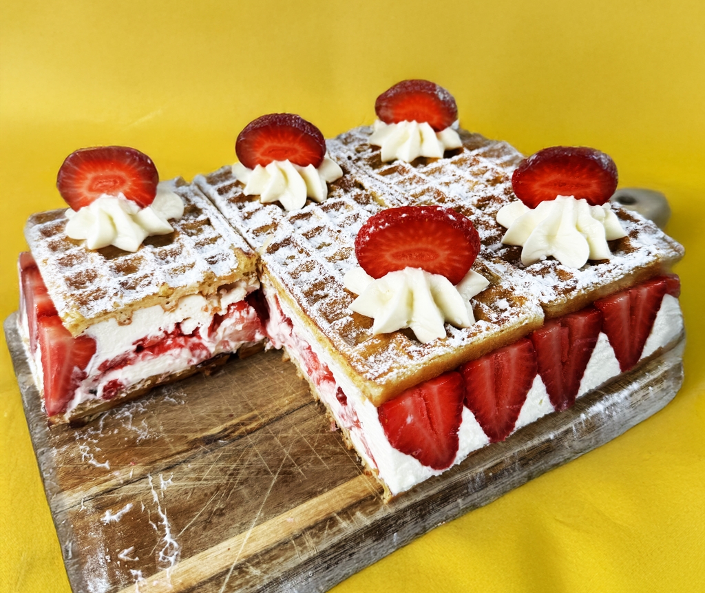 Strawberries and Cream Waffle Cake
