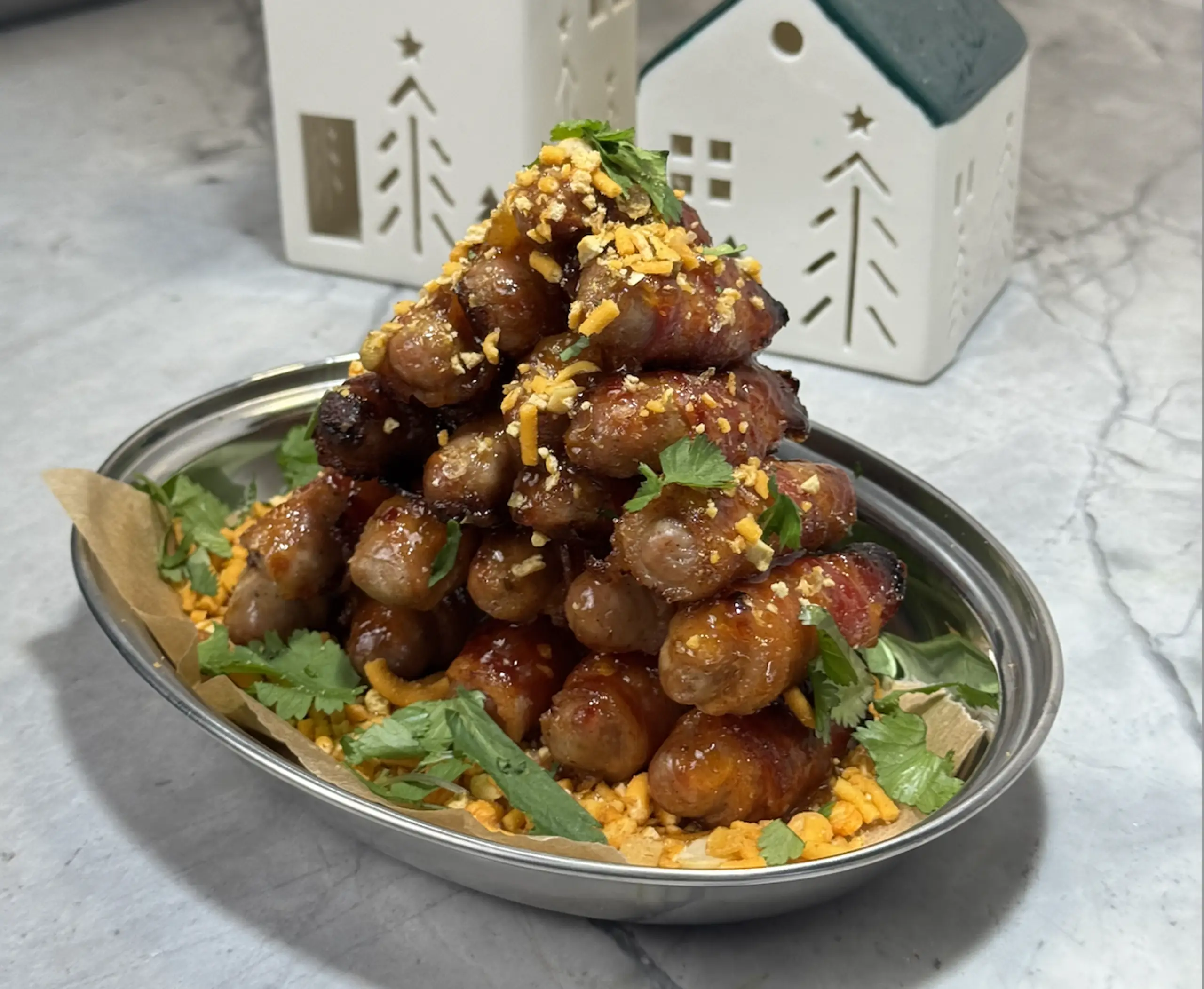 Sticky Mango Chutney Pigs in Blankets