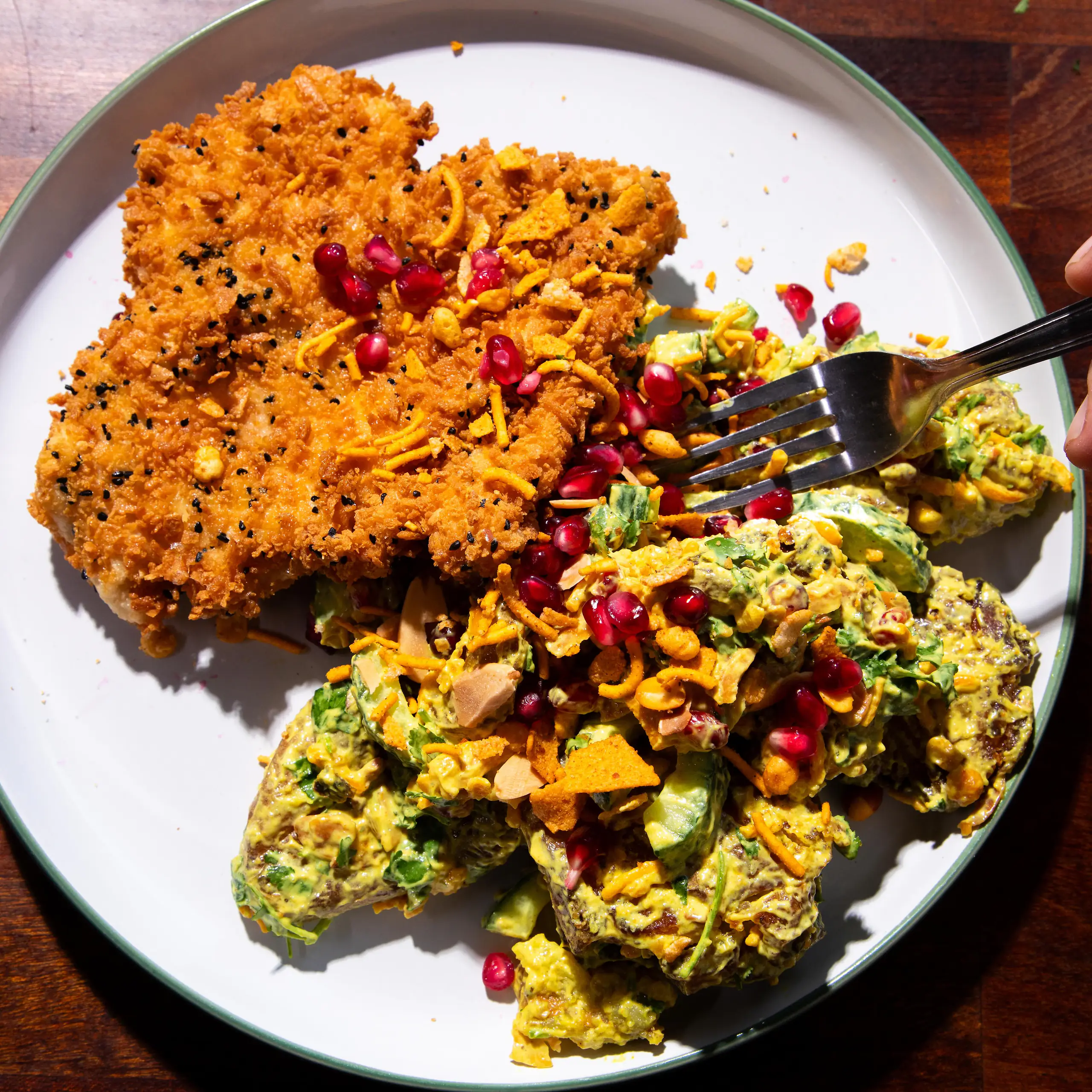 Coronation Smashed Potatoes with Chicken Schnitzel 