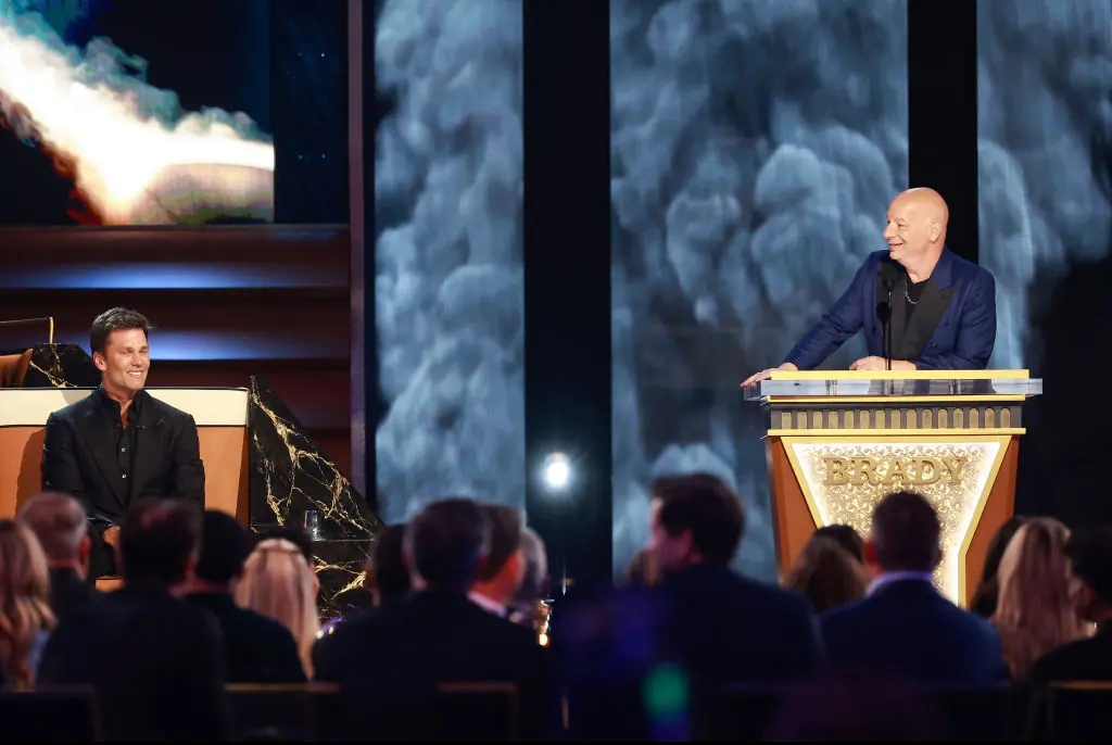 Jeff Ross' joke appeared to have riled Brady. Credit:  Matt Winkelmeyer / Getty