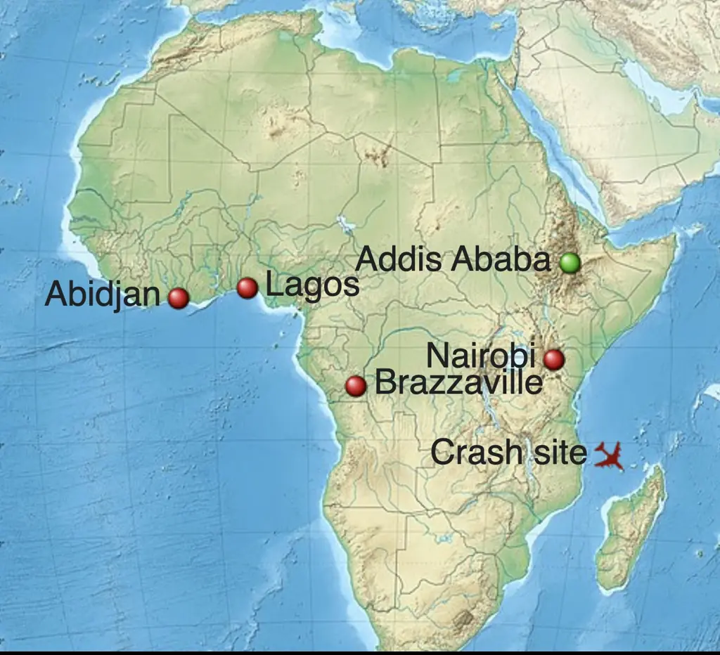 A map of the flight and crash site. Credit: Wiki