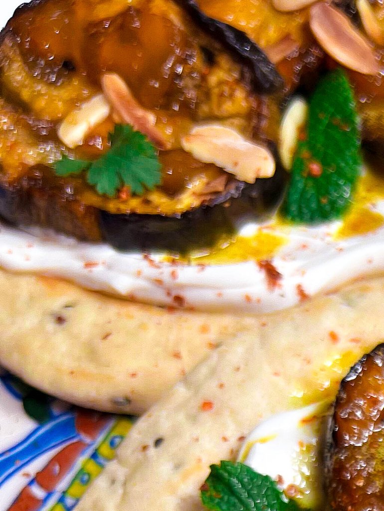 Sticky Mango Aubergine Flatbread