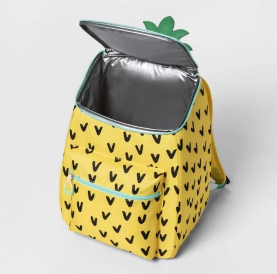 A pineapple cooler backpack.