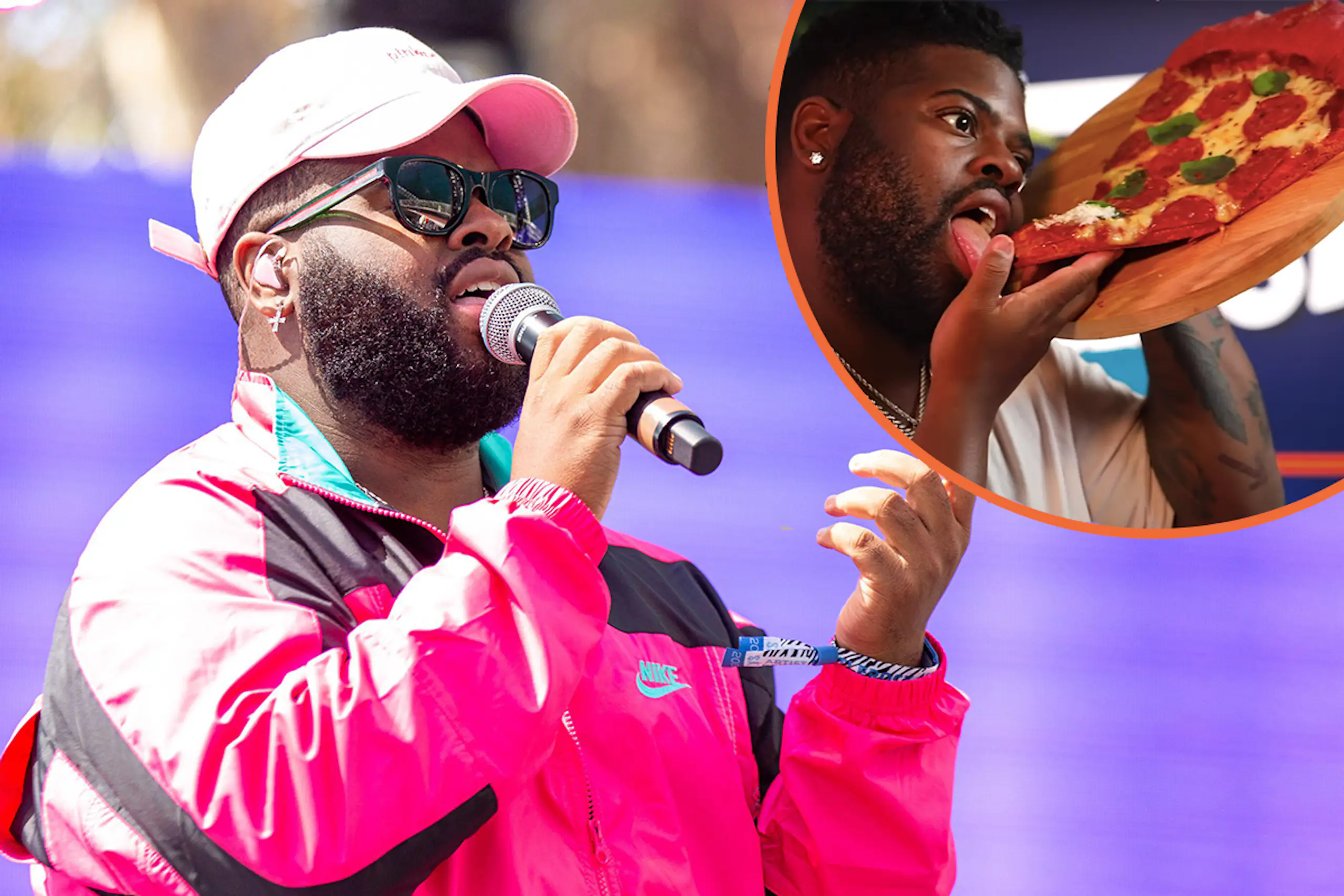 Pink Sweats takes his trousers off to eat Twisted’s giant stuffed pizza slice