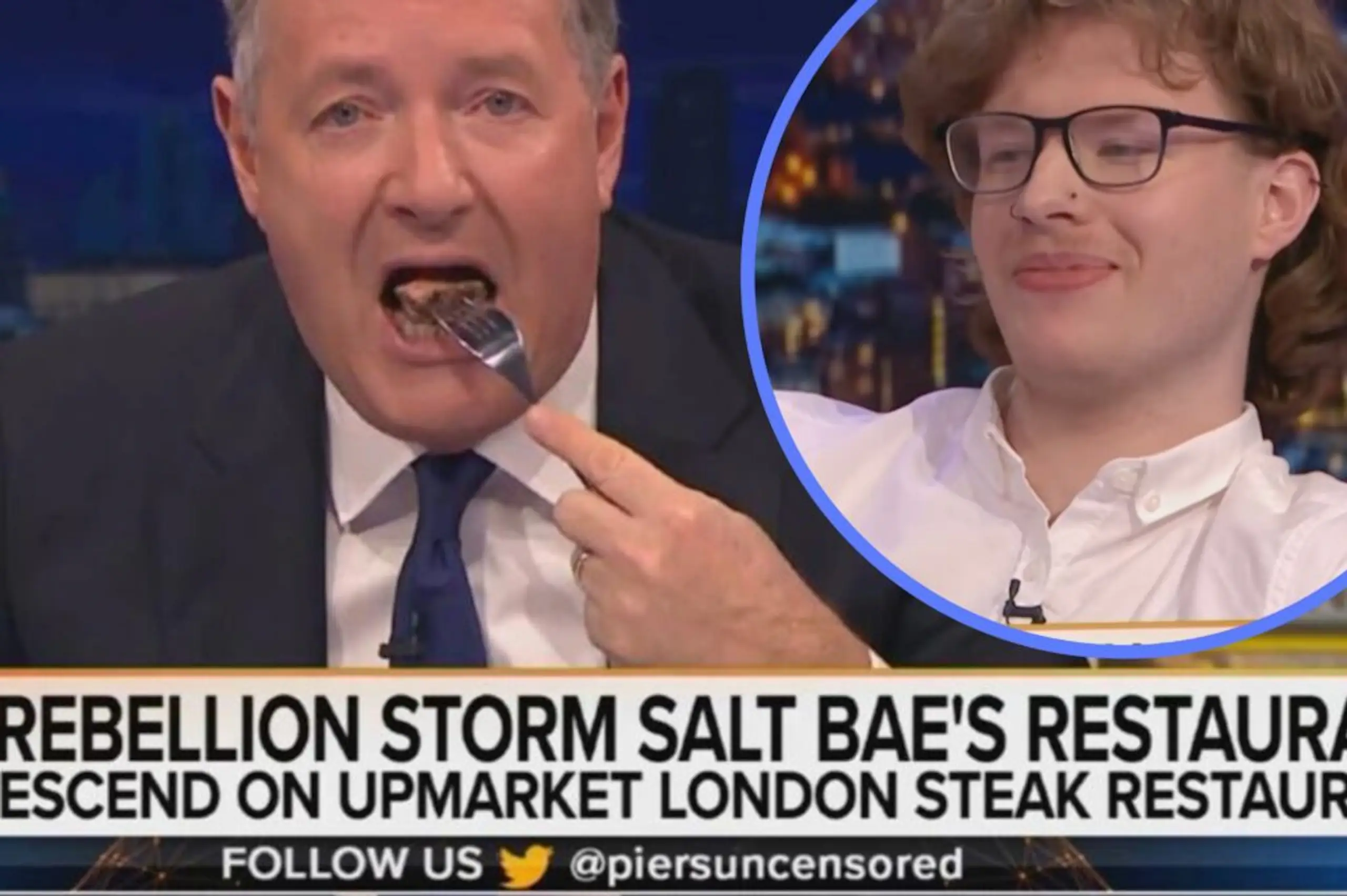 Piers Morgan divides opinion as he eats steak in front of a vegan activist